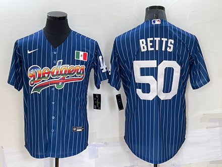 Men's Los Angeles Dodgers #50 Mookie Betts Navy Mexico Rainbow Cool Base Stitched Baseball Jersey